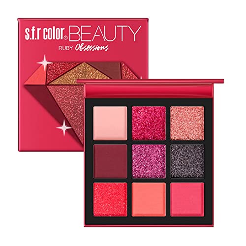 Lidschatten-Palette, lang anhaltende Lidschatten-Palette, professionelle hochpigmentierte Lidschatten-Palette, 9 Farbtöne, Matt, Perlglanz, Metallic, Pailletten, Farbton: rot von Beliky Girl