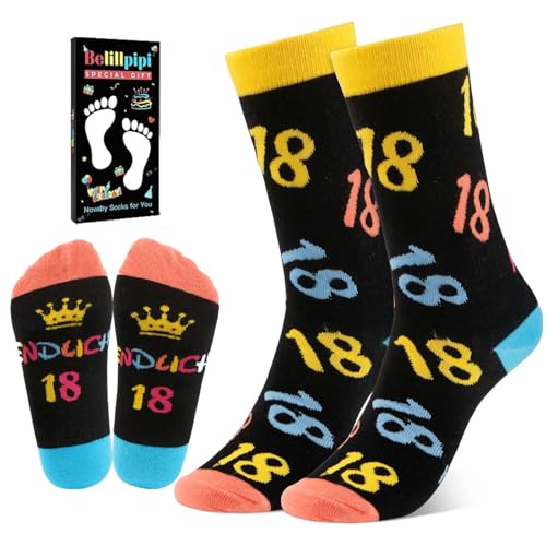 Belillpipi Geschenke zum 18 Geburtstag Mädchen, Lustige 18. Geburtstag Socken, Geschenk für Mädchen 18 Jahre, Socken mit Spruch 18 Geburtstagsgeschenk von Belillpipi