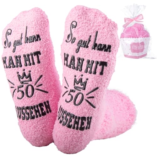 Belillpipi 50. Geburtstag Frau Geschenke für Frauen, Lustige Socken mit Spruch SO GUT KANN MAN MIT 50 AUSSEHEN, Geschenk zum 50 Geburtstag Socken Geschenke für Frauen Oma Geburtstagsgeschenk von Belillpipi