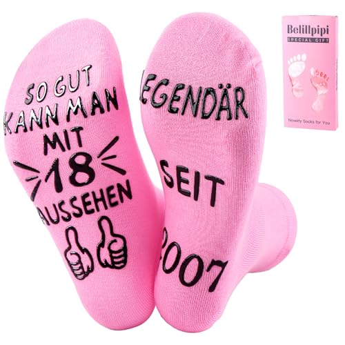 Belillpipi Geschenke 18 Geburtstag Mädchen, 2007 18.Geburtstag Socken Frau, Lustige Socekn Geschenke für 18 Geburtstag, Socken mit Spruch Geschenkideen zum 18 Mädchen Freundin von Belillpipi