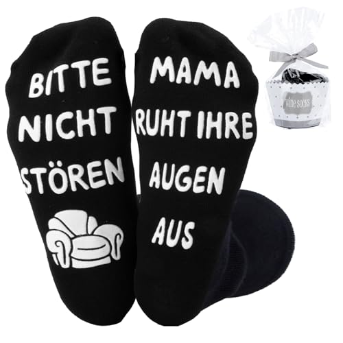 Belillpipi Mama Geburtstagsgeschenk, Geschenke für Mutter, Socken mit Spruch Bitte nicht stören Mama ruht ihre Augen aus Lustige Geschenk für Geburtstag Muttertag Socken 36-45(Schwarz) von Belillpipi
