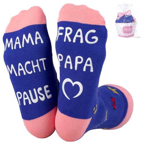 Belillpipi Muttertagsgeschenk für Mama, Muttertagsgeschenk für Frauen Socken mit Spruch MAMA MACHT PAUSE FRAG PAPA, Lustige Socken Weihnachten Geburtstagsgeschenk für Beste Mama von Belillpipi