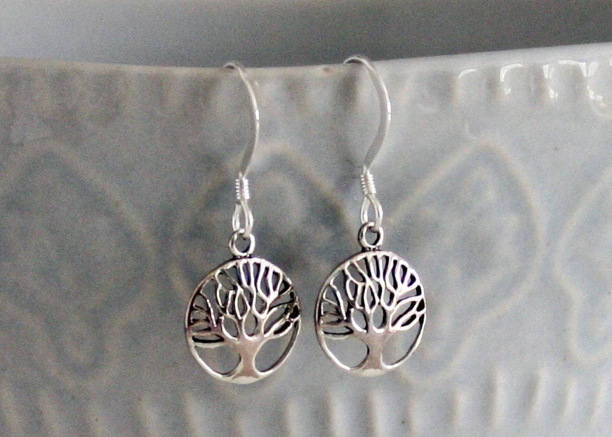Baum Des Lebens Sterling Silber Ohrringe Mit Kristallperle Akzent, Personalisierte Ohrringe, Durchbohrte Baum Des Lebens Sterling Silber Ohrringe Mit Kristallperle Akzent, Personalisierte Ohrringe, Durchbohrte von BelindaCarmichaelSJ