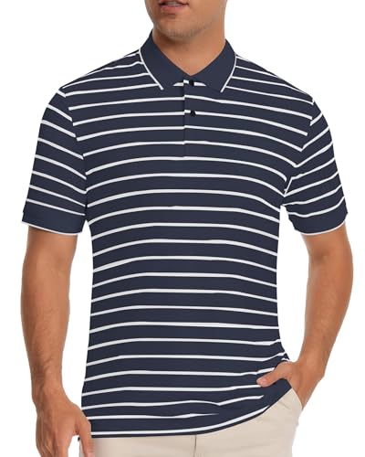 Belisy Herren Poloshirt Kurzarm Lässig – Polohemd für Sport, Golf & Tennis – Gestreiftes Design mit 2-Taste, Regular Fit von Belisy