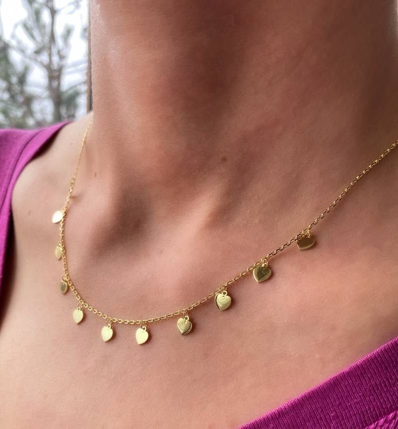 14K Gold Mini Herz Halskette/925 Sterling Silber Kette Sommer & Frühling Accessoires Baumeln Cluster 14K Gold Mini Herz Halskette/925 Sterling Silber Kette Sommer & Frühling Accessoires Baumeln Cluster von Belitashop