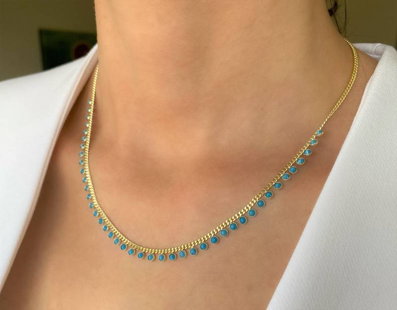 Aqua Blue Stone 14K Gold Kette - Strand Halskette - Türkis Halskette-925 Sterling Silber - Weihnachtsgeschenk - Geschenk Für Sie Aqua Blue Stone 14K Gold Kette - Strand Halskette - Türkis Halskette-925 Sterling Silber - Weihnachtsgeschenk - Geschenk Für Sie von Belitashop