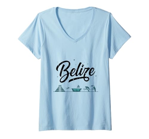 Damen Belize Skyline Reise Urlaub Outfits T-Shirt mit V-Ausschnitt Damen Belize Skyline Reise Urlaub Outfits T-Shirt mit V-Ausschnitt von Belize Casual Clothes T-Shirts