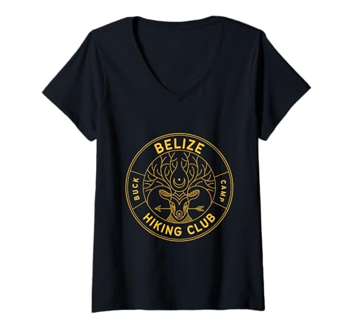 Damen Belize Wanderclub Reise Urlaub T-Shirt mit V-Ausschnitt von Belize Outfit Buck Camp Outdoors T-Shirts
