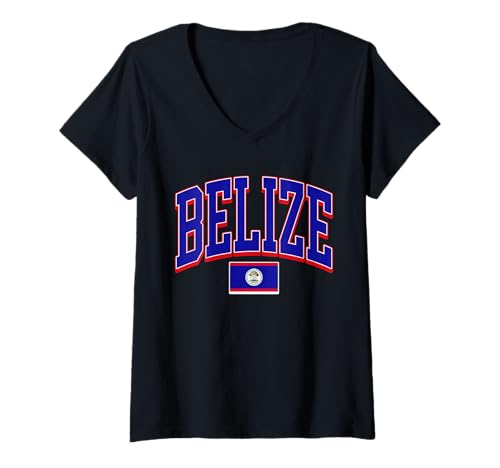 Damen Auffälliges Belize-Flaggen-Design T-Shirt mit V-Ausschnitt Damen Auffälliges Belize-Flaggen-Design T-Shirt mit V-Ausschnitt von Belize Pride Designs