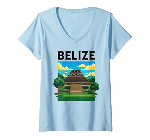 Damen Belize Xunantunich Maya-Tempel Reisen Mittelamerika Tikal T-Shirt mit V-Ausschnitt von Belize Tees