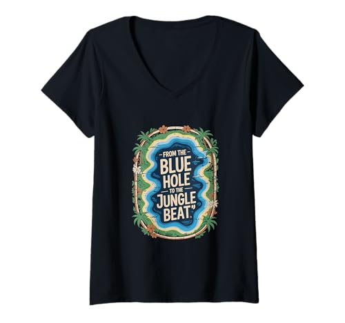 Damen Belizean Pride Blaues Loch zum Dschungelschlag T-Shirt mit V-Ausschnitt von Belize Travel Adventures