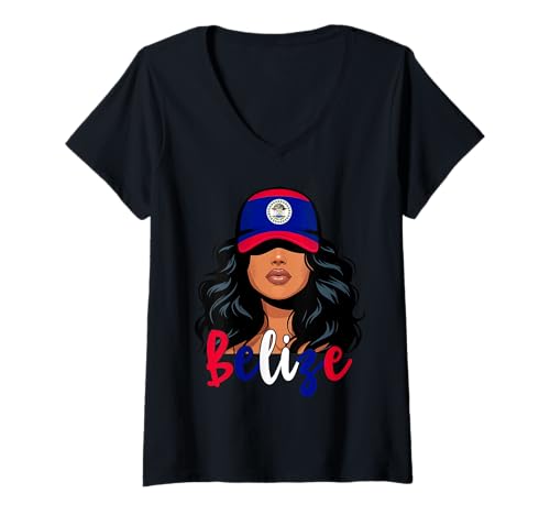 Damen Belizisches Mädchen, Flagge von Belize, stolze Frauen aus Belize T-Shirt mit V-Ausschnitt Damen Belizisches Mädchen, Flagge von Belize, stolze Frauen aus Belize T-Shirt mit V-Ausschnitt von Belize for Girls and Women Belizean Outfit