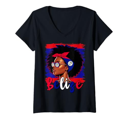 Damen Belizisches Mädchen, Flagge von Belize, stolze Frauen aus Belize T-Shirt mit V-Ausschnitt Damen Belizisches Mädchen, Flagge von Belize, stolze Frauen aus Belize T-Shirt mit V-Ausschnitt von Belize for Girls and Women Belizean Outfit