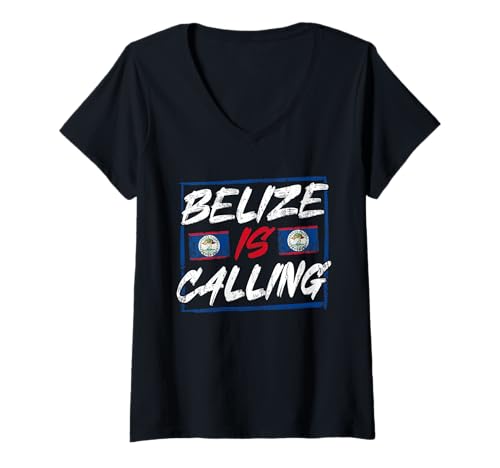 Damen Stolze Belize-Flagge, belizisches Erbe, Farbe Belize is Calling T-Shirt mit V-Ausschnitt Damen Stolze Belize-Flagge, belizisches Erbe, Farbe Belize is Calling T-Shirt mit V-Ausschnitt von Belize is Calling