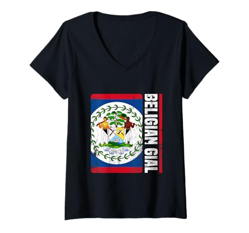 Damen Belgisches Tor Belizische Mädchen T-Shirt mit V-Ausschnitt Damen Belgisches Tor Belizische Mädchen T-Shirt mit V-Ausschnitt von Belize pride heritage flag belizean roots