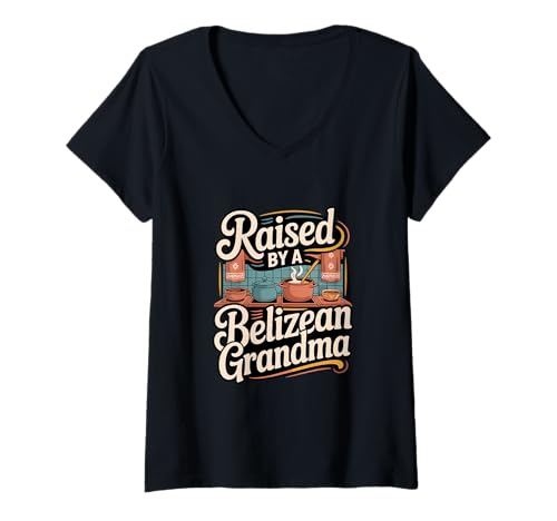 Damen Belizean Pride „Von Einer belizischen Großmutter großgezogen“ T-Shirt mit V-Ausschnitt Damen Belizean Pride „Von Einer belizischen Großmutter großgezogen“ T-Shirt mit V-Ausschnitt von Belizean Heritage Culture