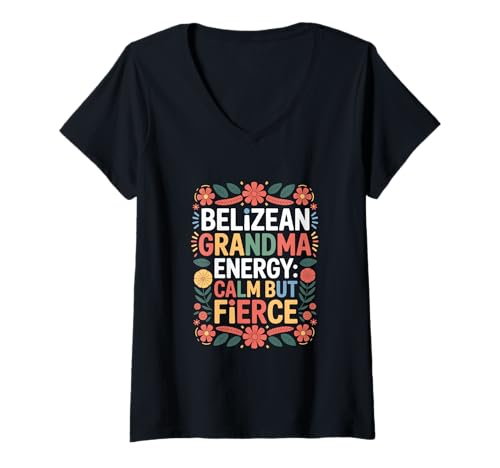 Damen Belizean Pride: „Ruhig, Aber wild“, Großmutter T-Shirt mit V-Ausschnitt von Belizean Pride, Grandma Wisdom