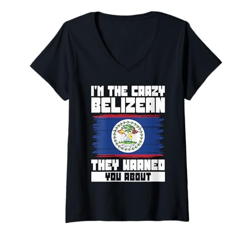 Damen Kräftige verrückte belizeanische Flagge, Statement-Design T-Shirt mit V-Ausschnitt Damen Kräftige verrückte belizeanische Flagge, Statement-Design T-Shirt mit V-Ausschnitt von Belizean Pride Designs