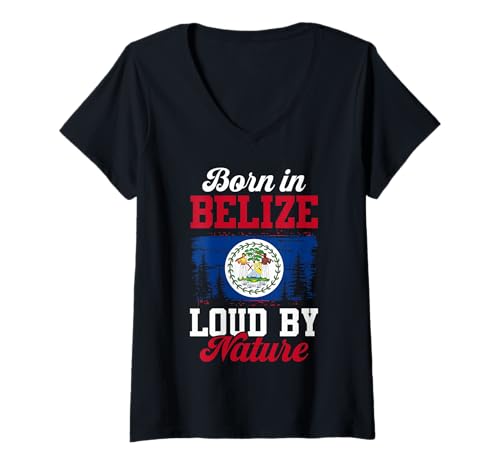 Damen Geboren in Belize Loud von Nature Design T-Shirt mit V-Ausschnitt von Belizean Pride Tees