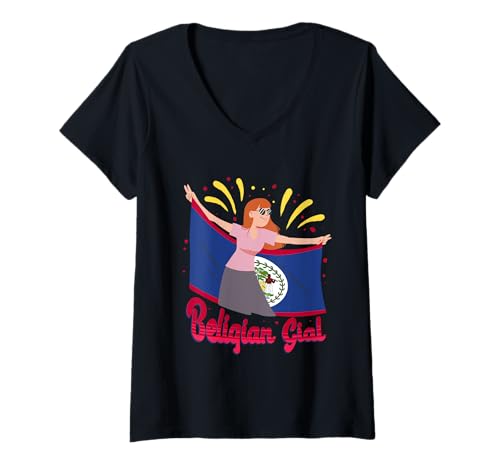 Damen Belize Belizische Wurzel Belizean Beligian Girl T-Shirt mit V-Ausschnitt Damen Belize Belizische Wurzel Belizean Beligian Girl T-Shirt mit V-Ausschnitt von Belizisches Erbe