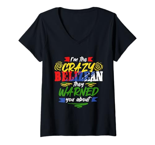 Damen Belize Belizische Wurzel Belizean I'm The Crazy Belizean T-Shirt mit V-Ausschnitt Damen Belize Belizische Wurzel Belizean I'm The Crazy Belizean T-Shirt mit V-Ausschnitt von Belizisches Erbe