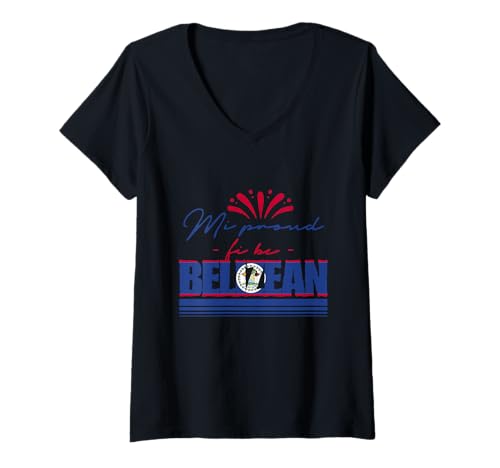 Damen Belize Belizische Wurzel Belizean Mi Proud fi be Belizean T-Shirt mit V-Ausschnitt Damen Belize Belizische Wurzel Belizean Mi Proud fi be Belizean T-Shirt mit V-Ausschnitt von Belizisches Erbe