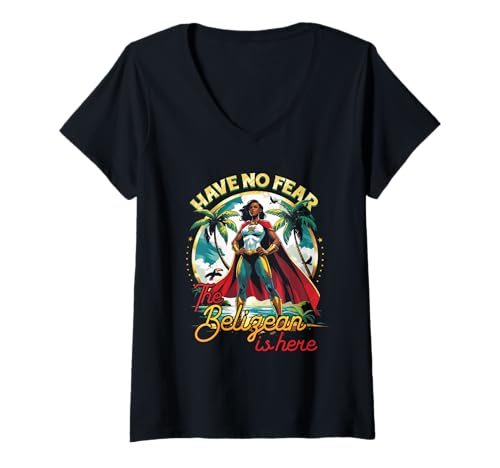 Damen Belize Belizische Wurzel Have no Fear The Belizean is here T-Shirt mit V-Ausschnitt Damen Belize Belizische Wurzel Have no Fear The Belizean is here T-Shirt mit V-Ausschnitt von Belizisches Erbe