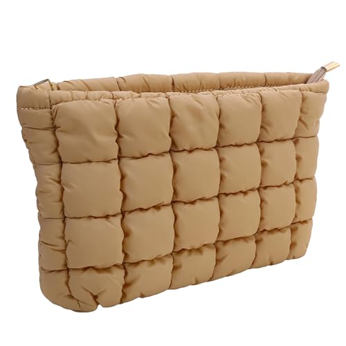Beljeley Puffer gesteppte Make-up-Tasche, geschwollene karierte Reise-Kosmetiktasche, gesteppter Kulturbeutel, Organizer für Make-up-Pinsel, Braun, Gesteppt Beljeley Puffer gesteppte Make-up-Tasche, geschwollene karierte Reise-Kosmetiktasche, gesteppter Kulturbeutel, Organizer für Make-up-Pinsel, Braun, Gesteppt von Beljeley