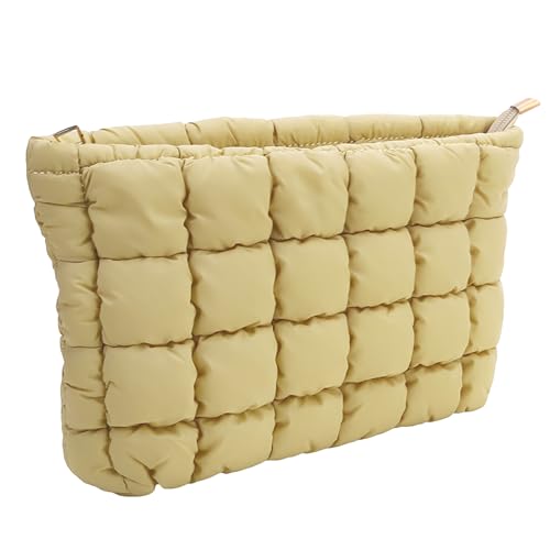 Beljeley Puffer gesteppte Make-up-Tasche, geschwollene karierte Reise-Kosmetiktasche, gesteppter Kulturbeutel, Organizer für Make-up-Pinsel, Khaki, Gesteppt Beljeley Puffer gesteppte Make-up-Tasche, geschwollene karierte Reise-Kosmetiktasche, gesteppter Kulturbeutel, Organizer für Make-up-Pinsel, Khaki, Gesteppt von Beljeley