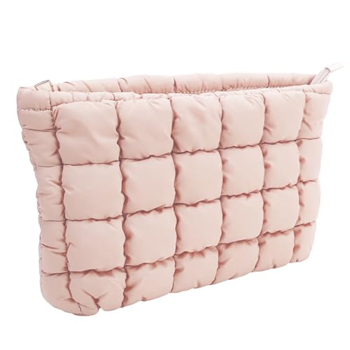 Beljeley Puffer gesteppte Make-up-Tasche, geschwollene karierte Reise-Kosmetiktasche, gesteppter Kulturbeutel, Organizer für Make-up-Pinsel, Pink, Gesteppt Beljeley Puffer gesteppte Make-up-Tasche, geschwollene karierte Reise-Kosmetiktasche, gesteppter Kulturbeutel, Organizer für Make-up-Pinsel, Pink, Gesteppt von Beljeley