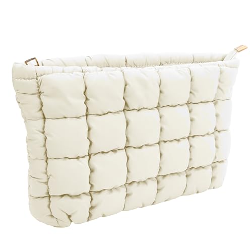 Beljeley Puffer gesteppte Make-up-Tasche, geschwollene karierte Reise-Kosmetiktasche, gesteppter Kulturbeutel, Organizer für Make-up-Pinsel, Weiss/opulenter Garten, Gesteppt Beljeley Puffer gesteppte Make-up-Tasche, geschwollene karierte Reise-Kosmetiktasche, gesteppter Kulturbeutel, Organizer für Make-up-Pinsel, Weiss/opulenter Garten, Gesteppt von Beljeley
