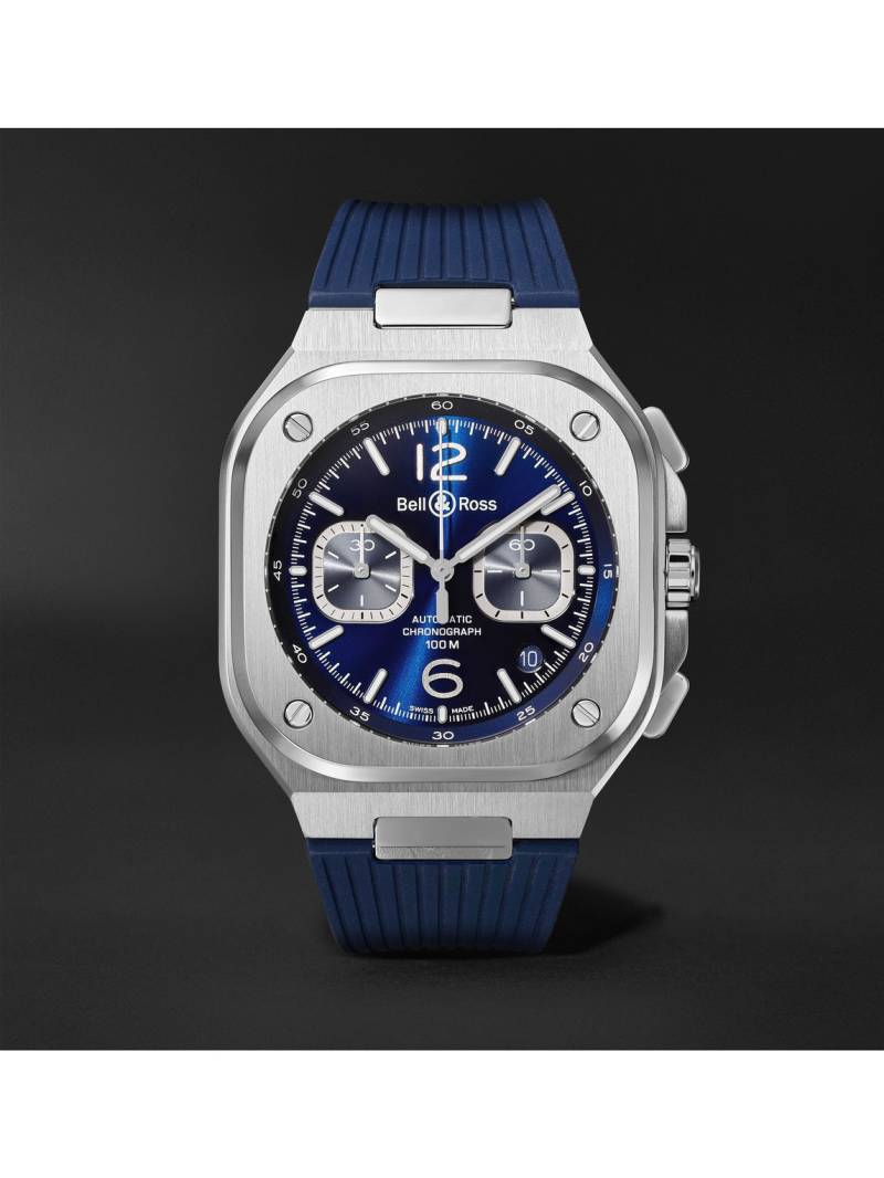 Bell & Ross - BR 05 Automatic Chronograph 42mm Stainless Steel and Rubber Watch, Ref.No. BR05C-BUBU-ST/SRB - Men - Blue von Bell & Ross