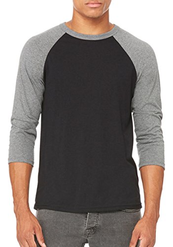 Baseball-Shirt aus Canvas-C3200-Material, Unisex, 3/4-Arm, meliert Gr. XL, BLACK/DEEP HTHR von Bella+Canvas