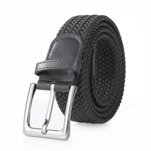 Bella Accessori Geflochtener elastischer Gürtel für Damen und Herren Stoffgürtel Elastisches geflochtenes Armband mit Schnalle aus Zinklegierung Causal Unisex, dunkelgrau, 125-170cm Larghezza 3.5cm von Bella Accessori