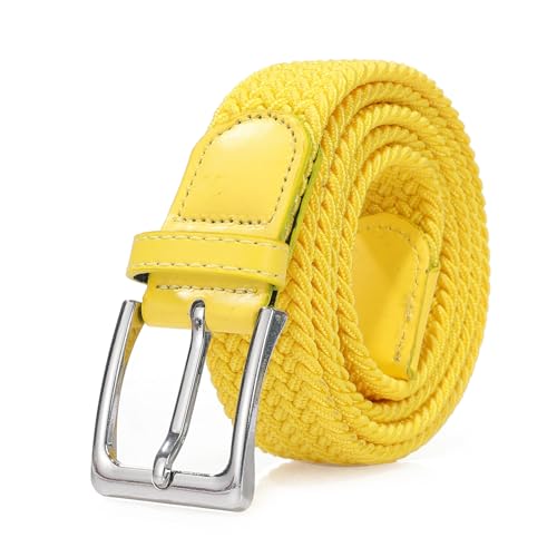 Bella Accessori Geflochtener elastischer Gürtel für Damen und Herren Stoffgürtel Elastisches geflochtenes Armband mit Schnalle aus Zinklegierung Causal Unisex, gelb, 100cm Larghezza 3.5cm von Bella Accessori
