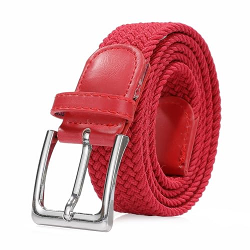 Bella Accessori Geflochtener elastischer Gürtel für Damen und Herren Stoffgürtel Elastisches geflochtenes Armband mit Schnalle aus Zinklegierung Causal Unisex, rot, 120cm Larghezza 3.5cm von Bella Accessori