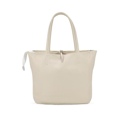 Bella Blossom Damen Shopper Mittelgroß, Tote Bag aus italienischen Echtleder, Tragetasche Damen mit Reißverschluss, Henkeltasche Mittelgroß für jeden Anlass (Beige) von Bella Blossom