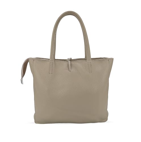 Bella Blossom Damen Shopper Mittelgroß, Tote Bag aus italienischen Echtleder, Tragetasche Damen mit Reißverschluss, Henkeltasche Mittelgroß für jeden Anlass (Taupe) von Bella Blossom