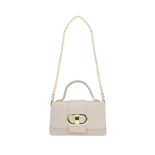 Bella Blossom Damen Umschlag clutch mit Magnetknopfverschluss, Abendtasche elegant aus hochwertigem Echtleder, kleine Handtasche mit Henkel & Goldoptik Kette zum Umhängen (CLT-044) (Beige) von Bella Blossom