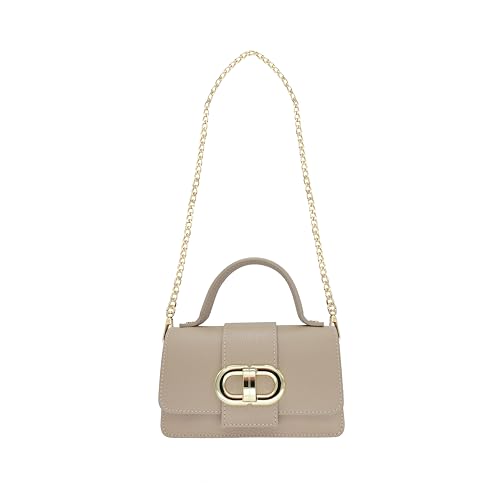 Bella Blossom Damen Umschlag clutch mit Magnetknopfverschluss, Abendtasche elegant aus hochwertigem Echtleder, kleine Handtasche mit Henkel & Goldoptik Kette zum Umhängen (CLT-044) (Hell Taupe) von Bella Blossom