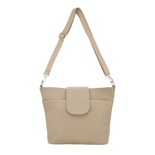 Bella Blossom Schultertasche Damen Mittelgroß, Umhängetasche aus 100% Echtleder, geräumige Crossbody-Bag mit verstellbaren Taschengurt, Handtasche für Freizeit & Reisen (Taupe) von Bella Blossom