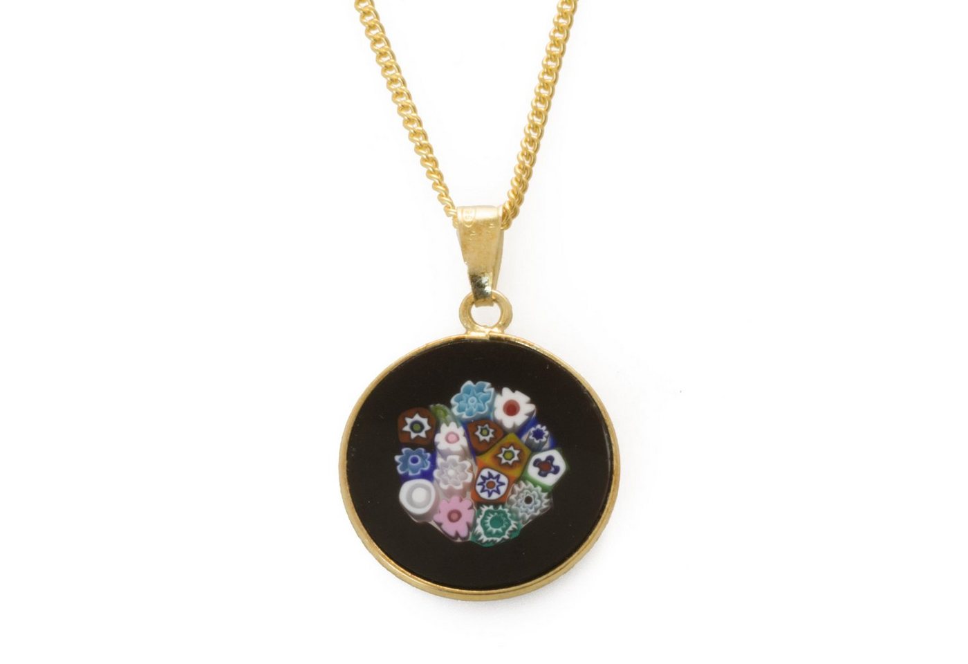 Bella Carina Kette mit Anhänger Anhänger Millefiori Murano Glas schwarz bunt mit Kette, echtes Millefiori Murano Glas von Bella Carina