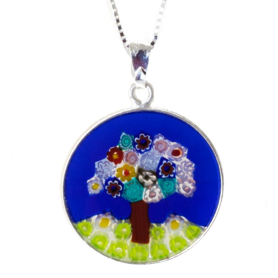 Bella Carina Kette mit Anhänger Millefiori Murano Glas Anhänger Baum des Lebens 2,4 cm mit Silberkette, echtes Murano Glas von Bella Carina