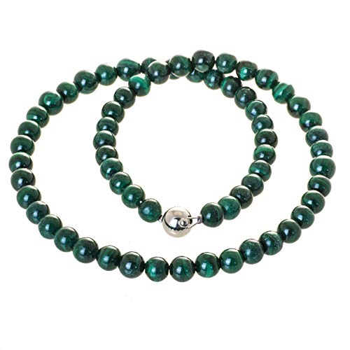 Bella Carina Malachit Perlenkette 8 mm Edelstein Perlen Verschluss aus 925 Silber (50) von Bella Carina