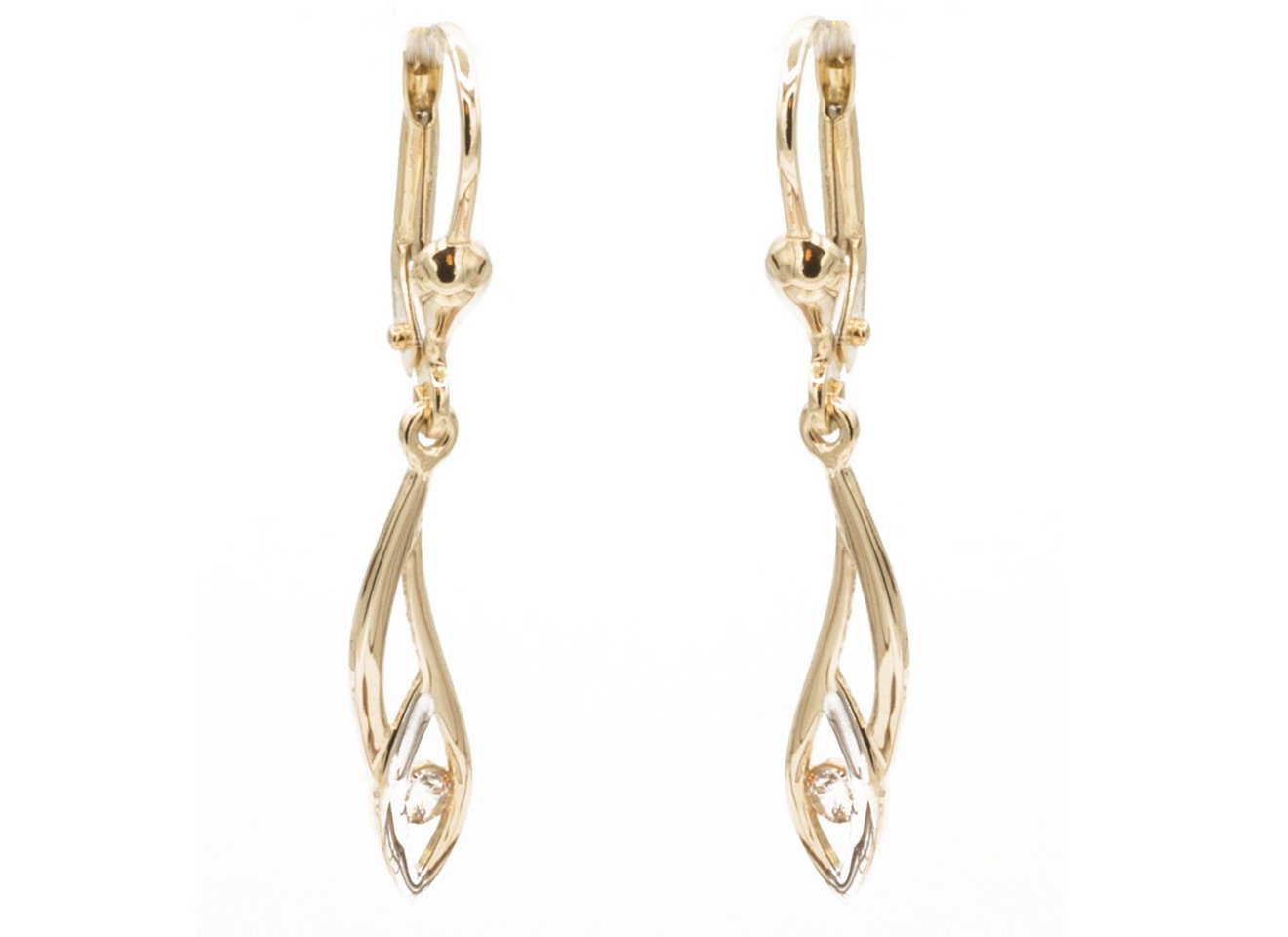 Bella Carina Paar Ohrhänger Bicolor Ohrringe 333 Gold 8 Karat mit Zirkonia hängend, 333 Gold von Bella Carina