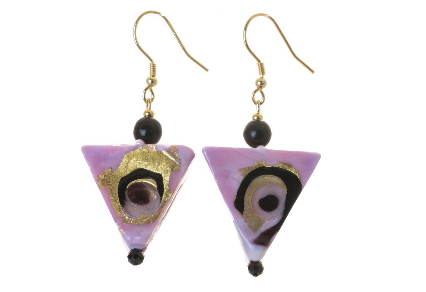 Bella Carina Paar Ohrhänger Ohrringe aus Murano Glas Dreieck rosa, 925 Silber vergoldet von Bella Carina
