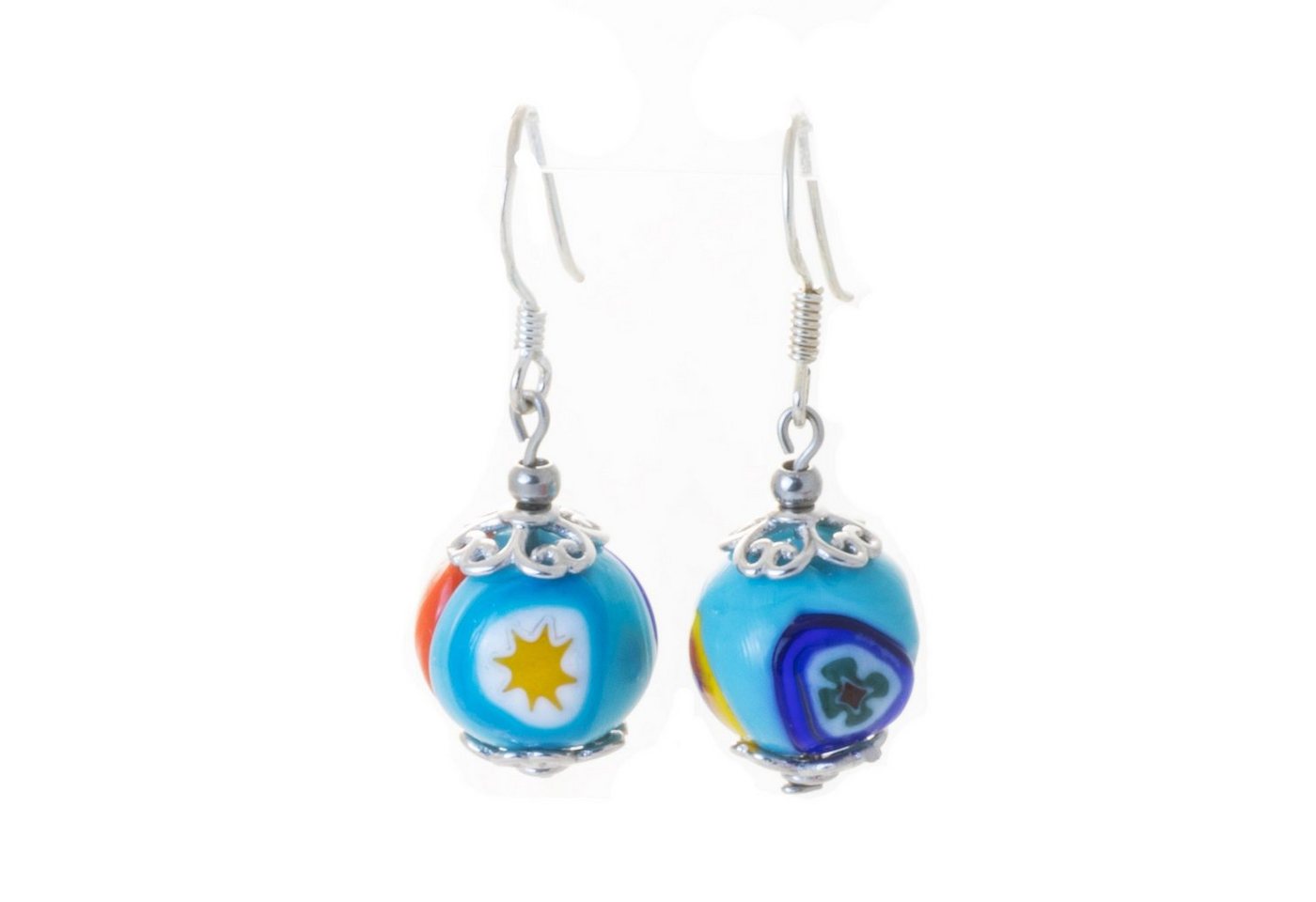 Bella Carina Paar Ohrhänger Ohrringe mit Millefiori Murano Glas hellblau 925 Silber von Bella Carina