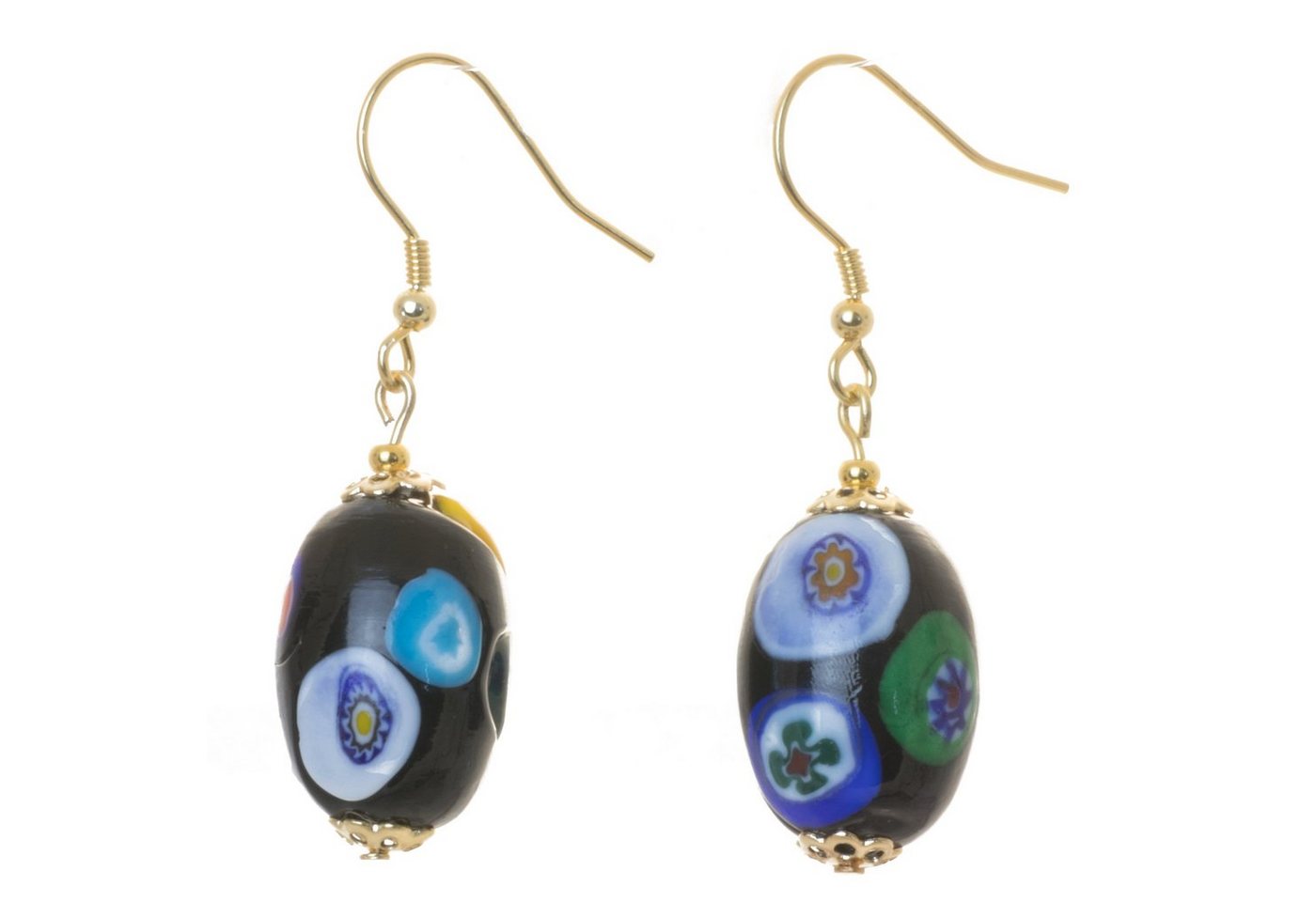 Bella Carina Paar Ohrhänger Ohrringe mit Murano Glas Mosaik Perlen, schwarz länglich 925 Silber vergoldet von Bella Carina
