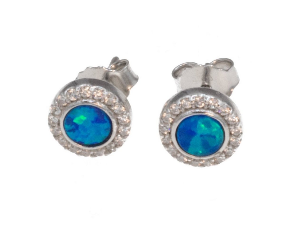Paar Ohrstecker Ohrstecker mit Opal und Zirkonia, blau, 925 Silber, Opal im Labor hergestellt von Bella Carina
