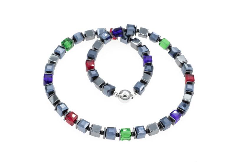 Bella Carina Perlenkette Glaswürfel Kette mit Hämatit schwarz bunt von Bella Carina